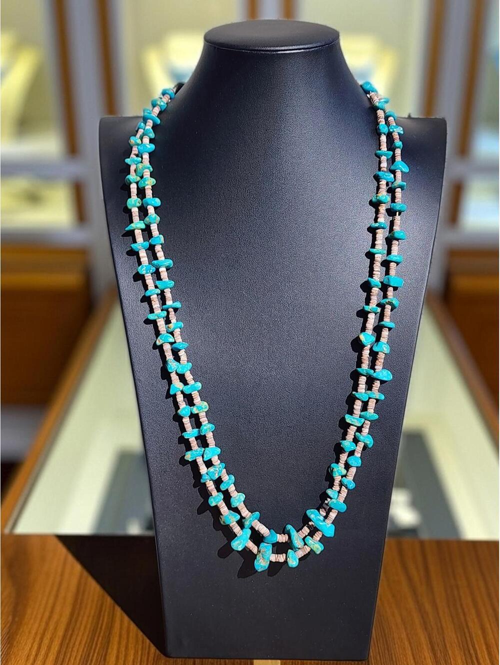 Native American Turquoise Heishi Necklace 2 Strand Sleeping Beauty Kingman 82g